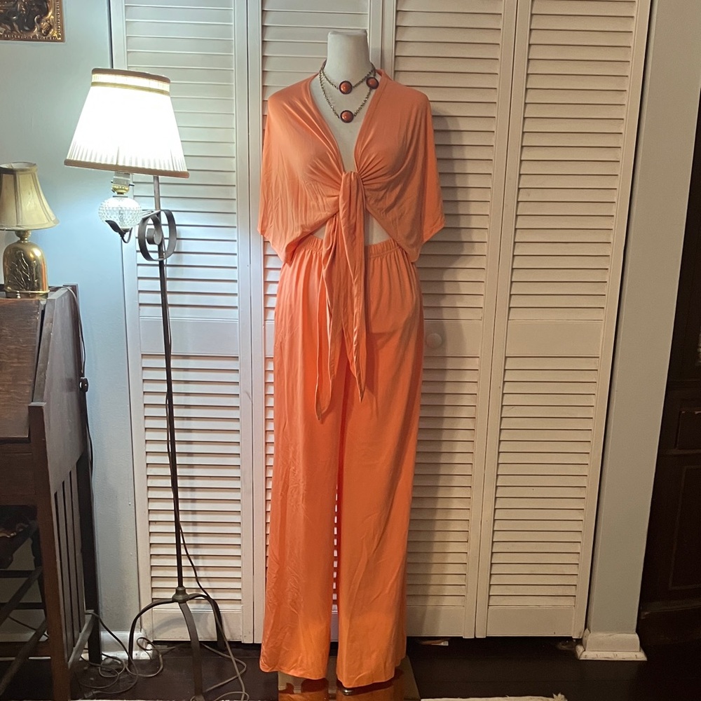 Orange Tie-Front Top and Pants Set
